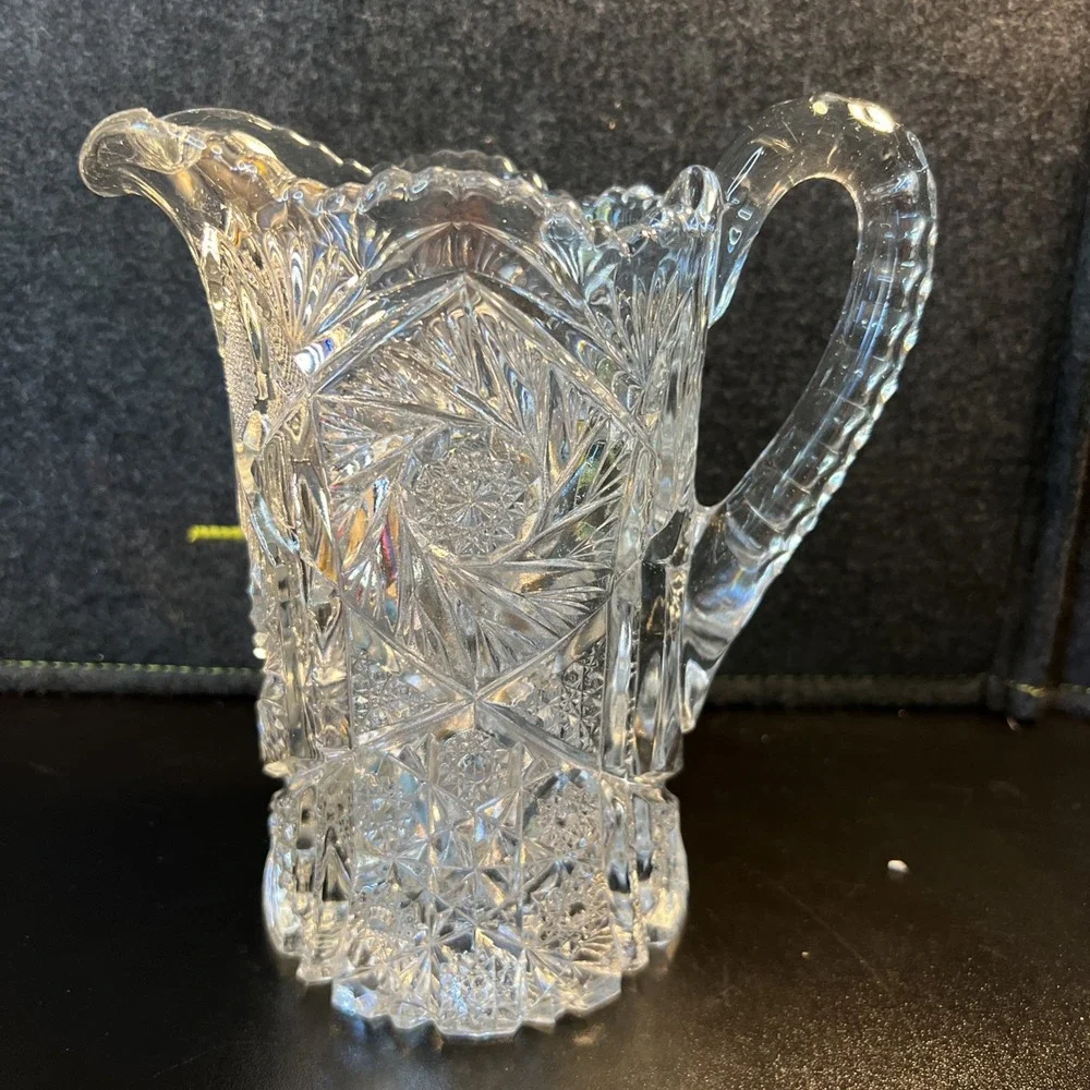 Vintage EAPG 1913 US Glass Art Cut Line Whirling Star Pitcher 7.75